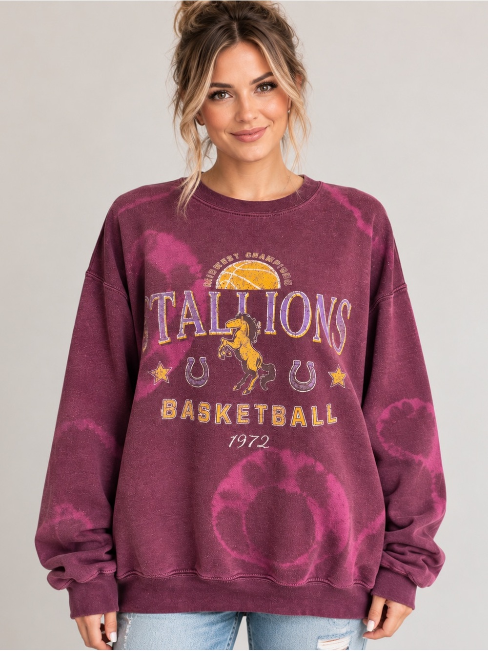 Out From Under Talons Basketball 1972 Bleach Dyed Oversized Graphic Sweatshirt